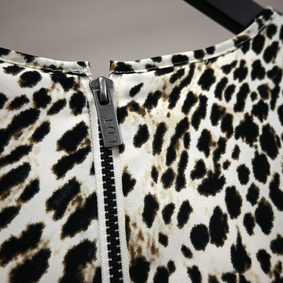 LDT Beige Brown Animal Print Long Sleeve Mini Dress Size 2 - Picture 4 of 7